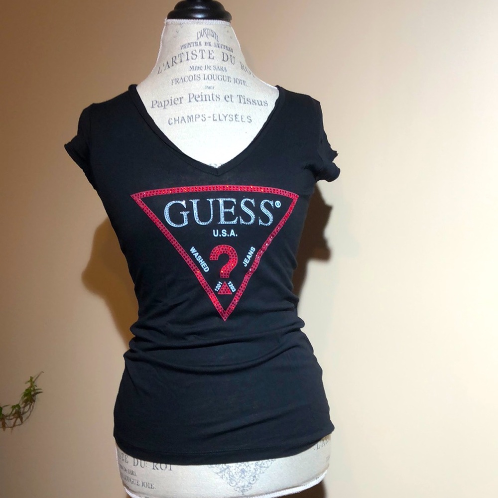 Guess T-shirt, Rhinestones, Black (size small)